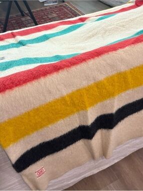 Hudson Bay Vintage Wool Blanket 4-Point-59” X 78” —Camping Hunting England-EUC